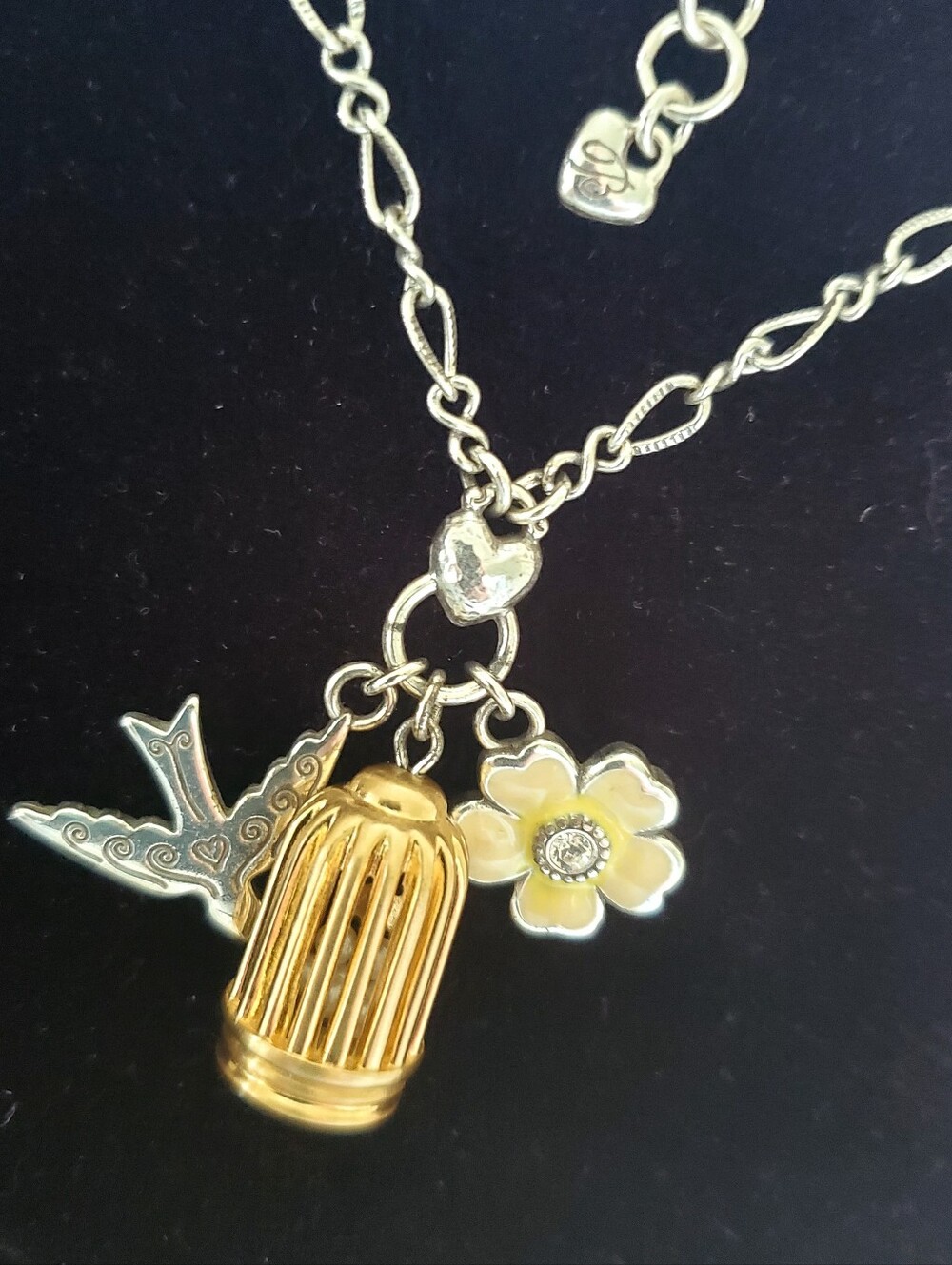 Brighton "Balladry" Retired Birdcage Charm Necklace - Two-Tone Silver & Gold